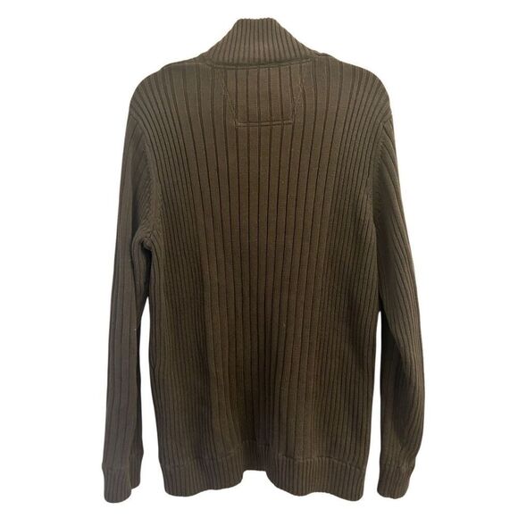 Eddie Bauer Ribbed Cotton 1/4 Button Sweater L Olive Green EUC - Picture 2 of 6